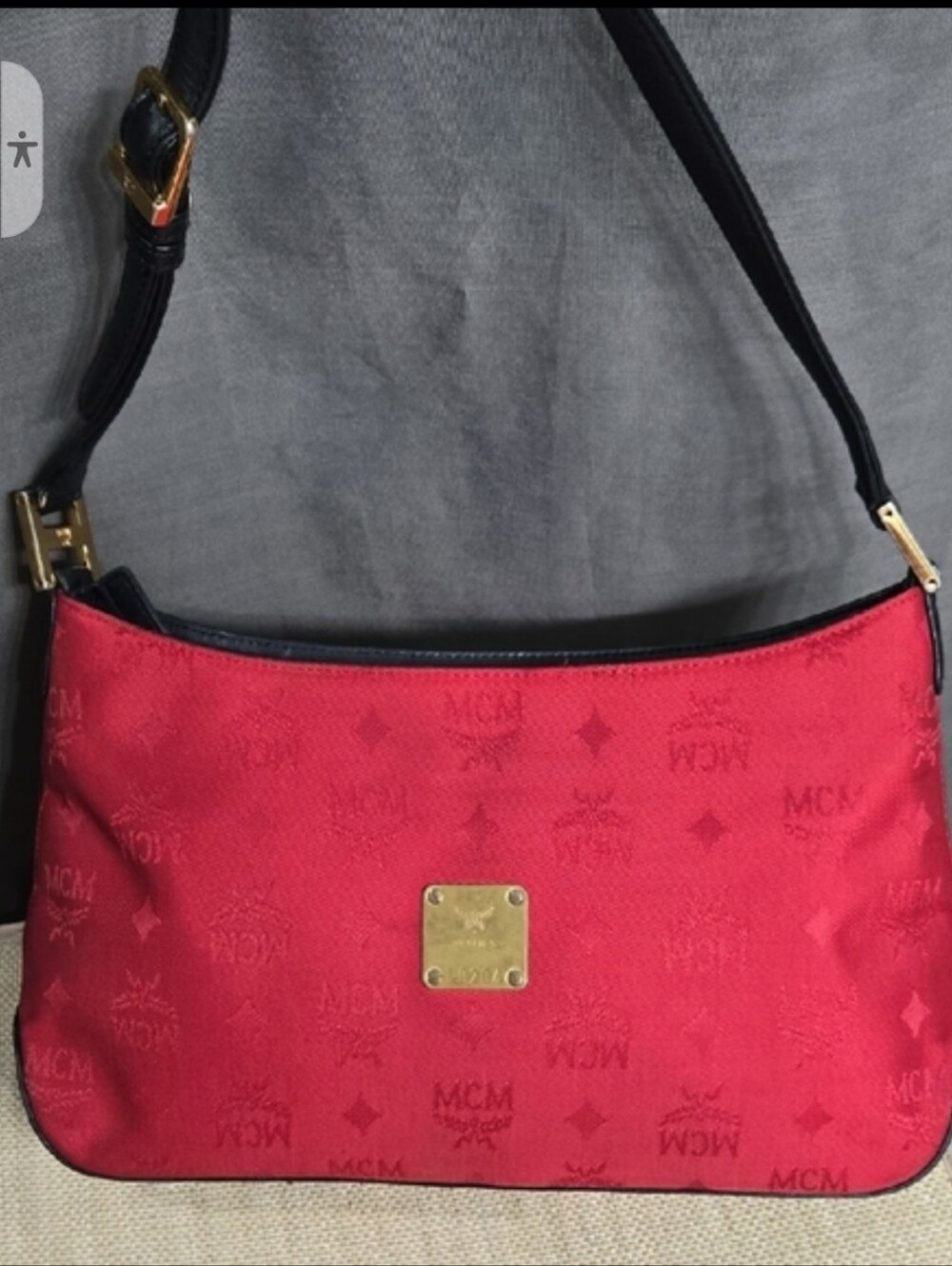 WEEKEND SALE! MCM Red Shoulder Bag with Black Leather Trim